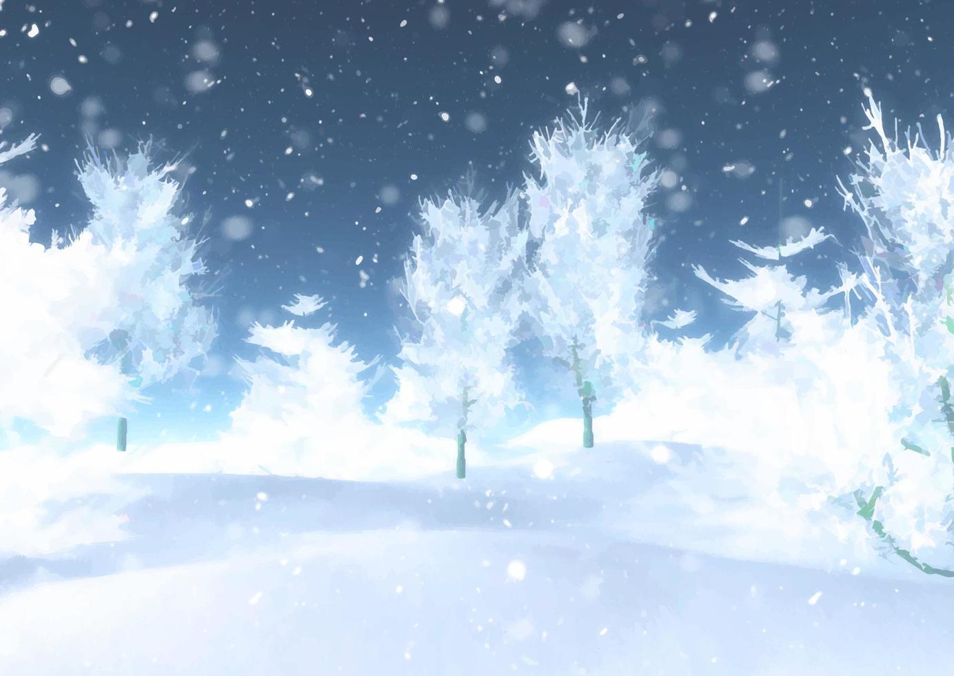 Hand painted winter snowy landscape vector