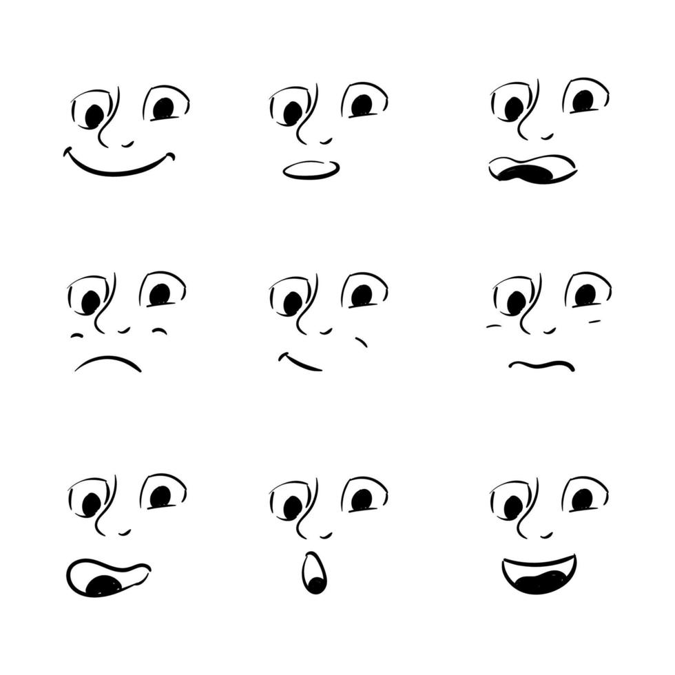 expresión facial de dibujos animados conjunto dibujar a mano vector