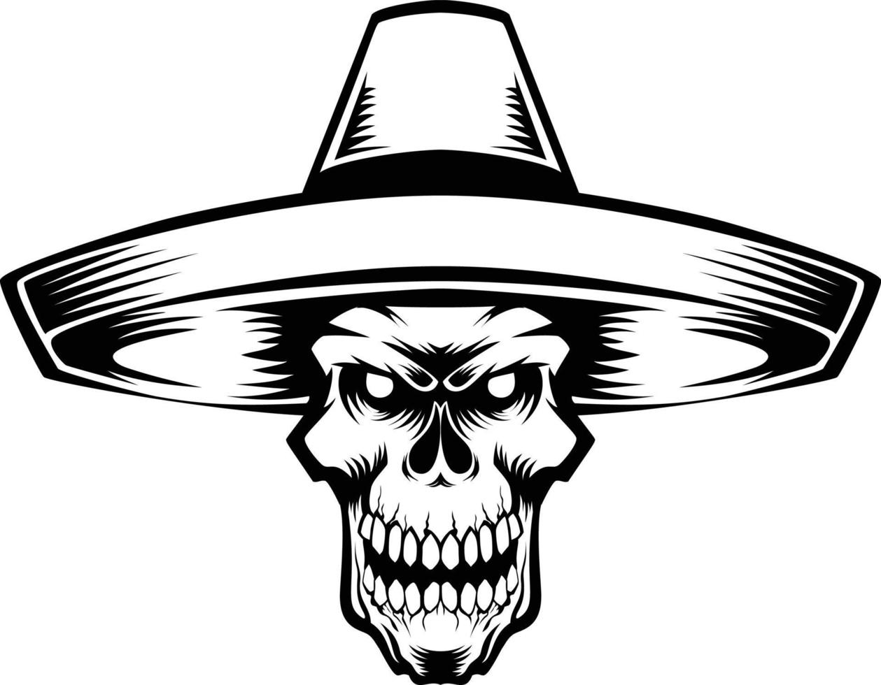 illustration vector graphic of skull mexican perfect for tshirt tattoo design