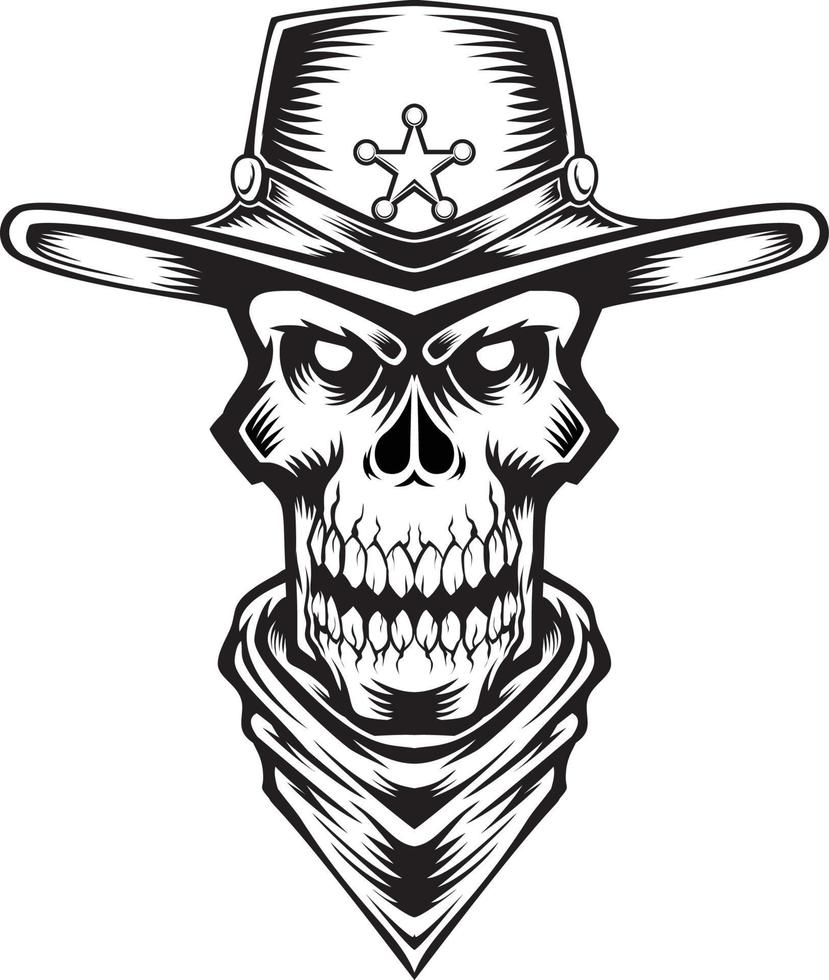 illustration vector graphic of scary skull cowboy perfect for tshirt tattoo design