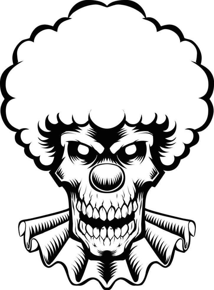 Gráfico de vector de ilustración de payaso de calavera aterrador perfecto para diseño de tatuaje de camiseta