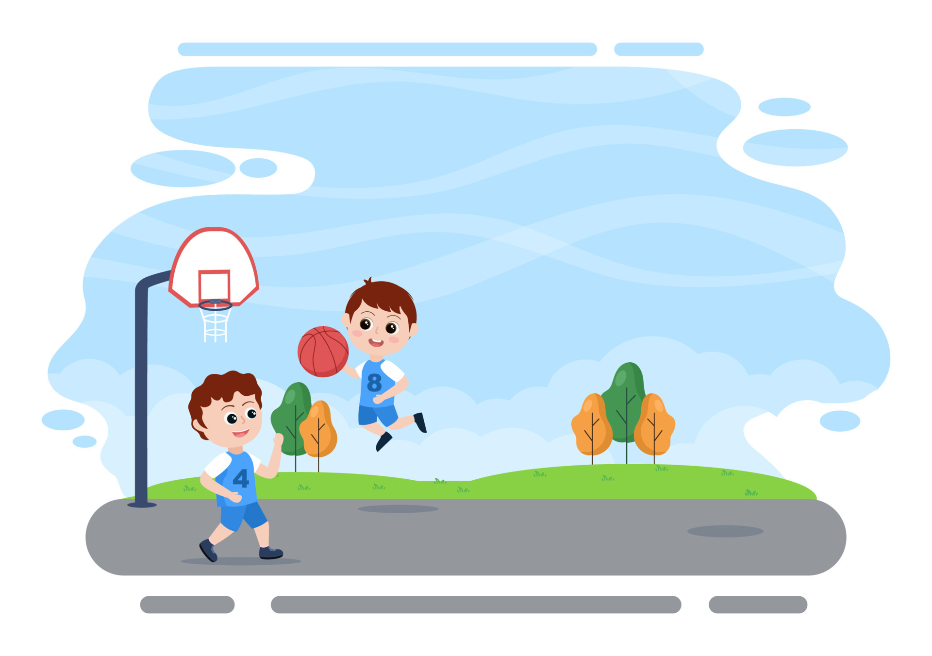 Happy Kids Cartoon Playing Basketball Flat Design Illustration Wearing Basket Uniform in Outdoor Court for Background, Poster or Banner 4798837 Vector Art at Vecteezy Happy Kids Cartoon Playing Basketball Flat Design Illustration Wearing Basket Uniform in Outdoor Court for Background, Poster or Banner 4798837 Vector Art at Vecteezy