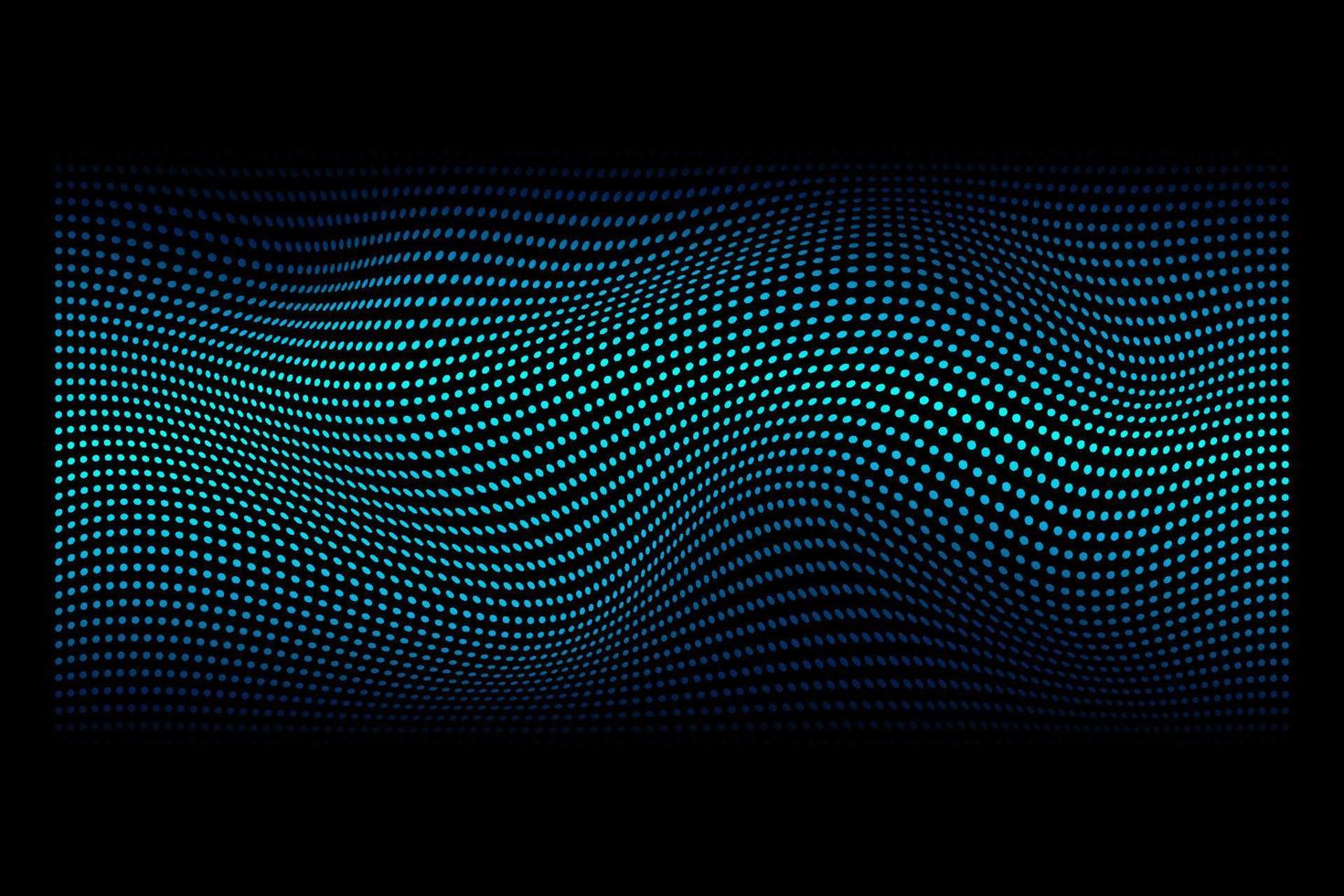 Partículas de puntos abstractos que fluyen luz verde azul ondulada aislada sobre fondo negro. elementos de diseño de ilustración vectorial en concepto de tecnología, energía, ciencia, música. vector