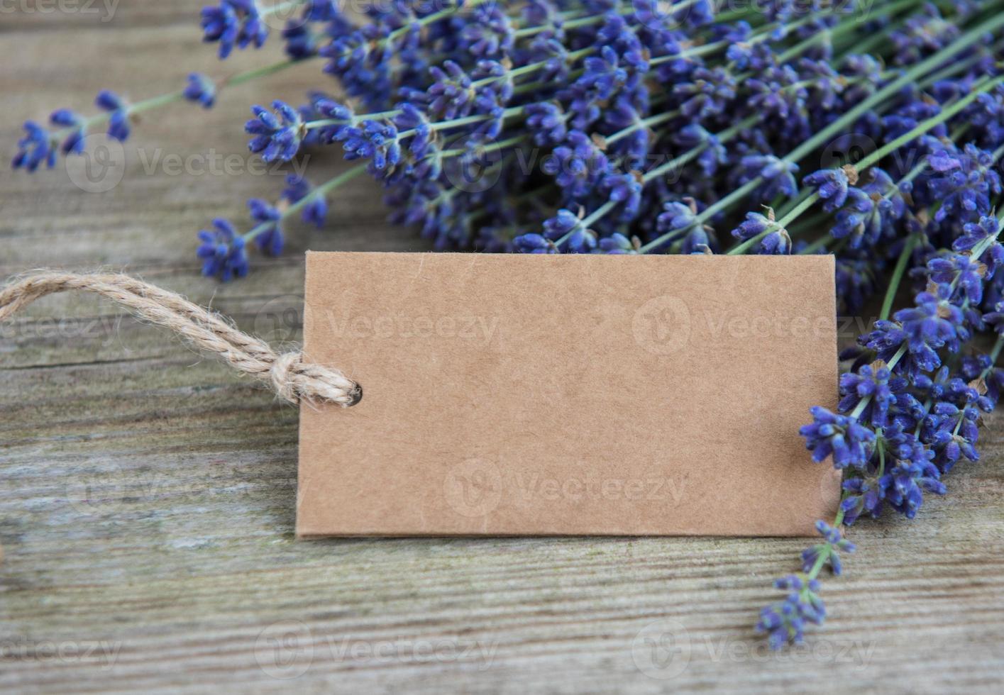 Empty tag and lavender flowers photo