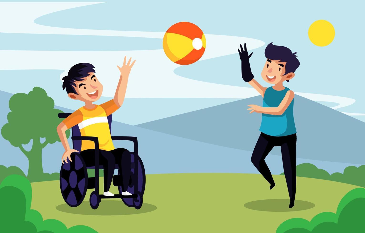 People with Disability Play Ball Together vector