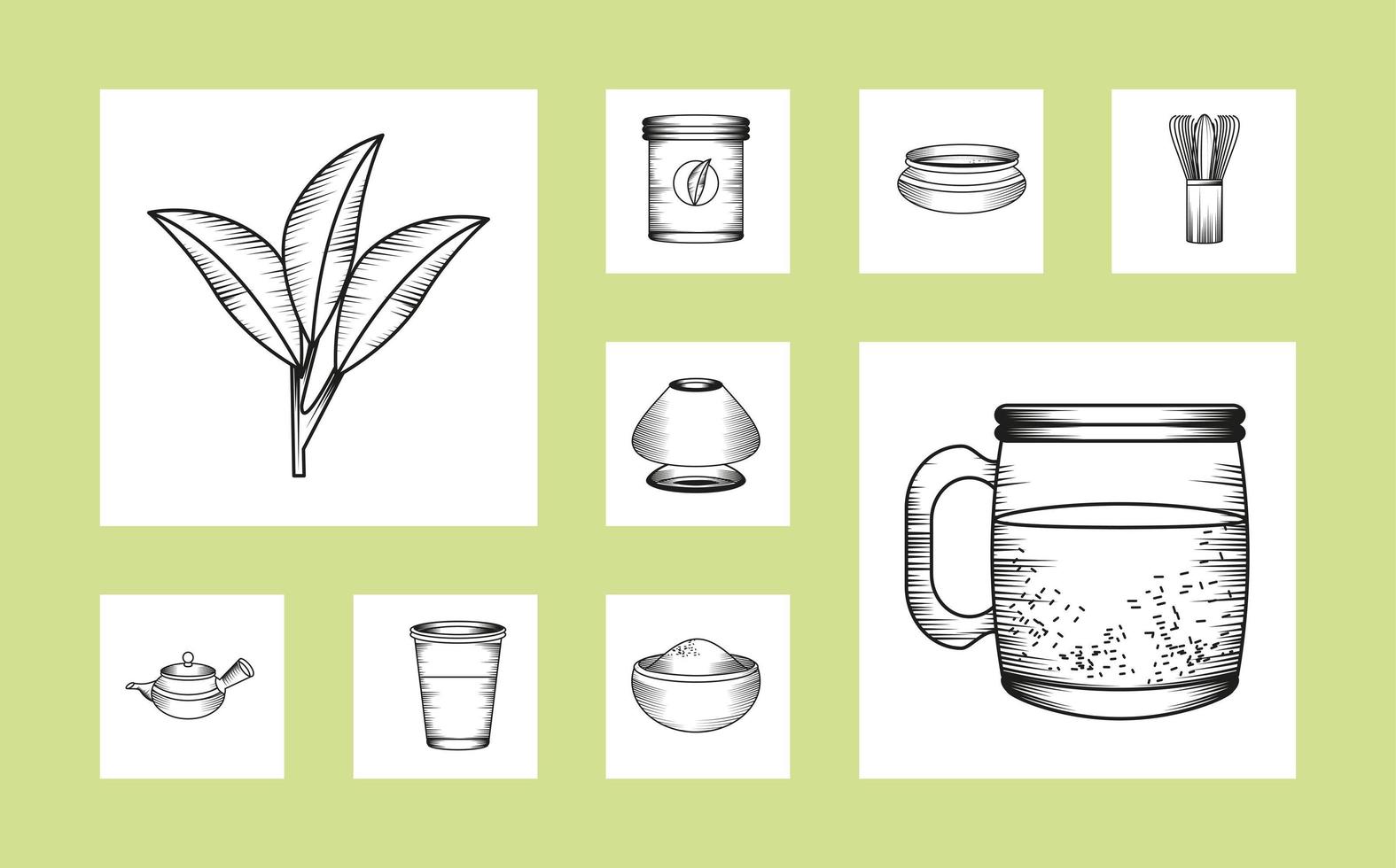 iconos de té matcha vector