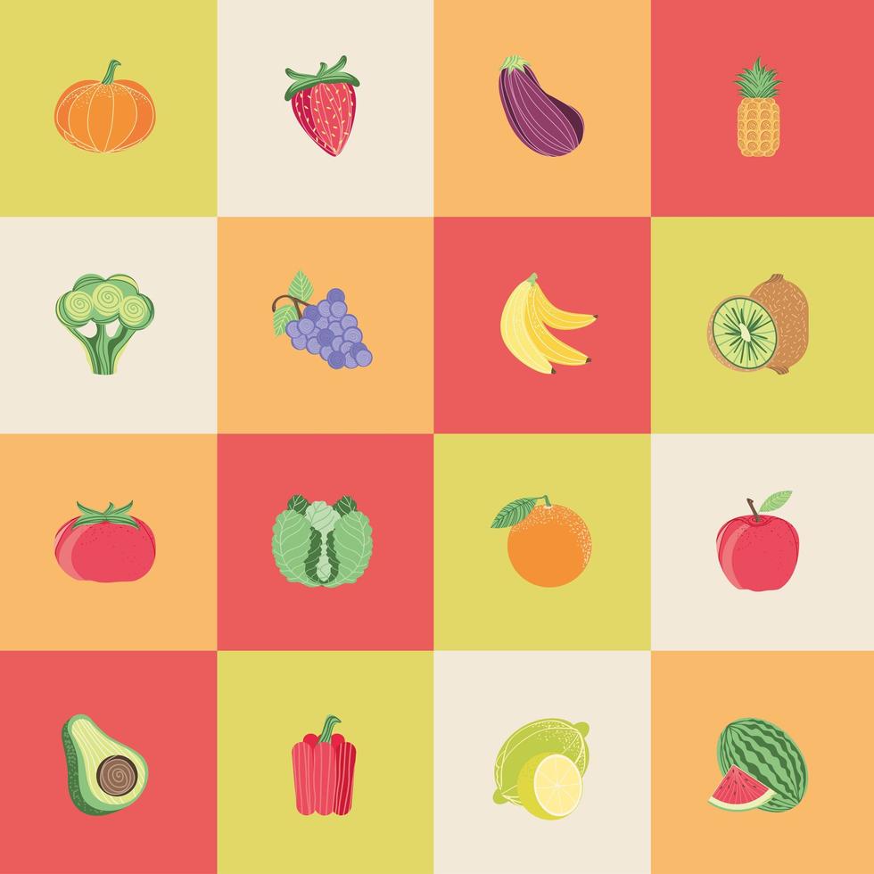 set vegetables and fruits vector