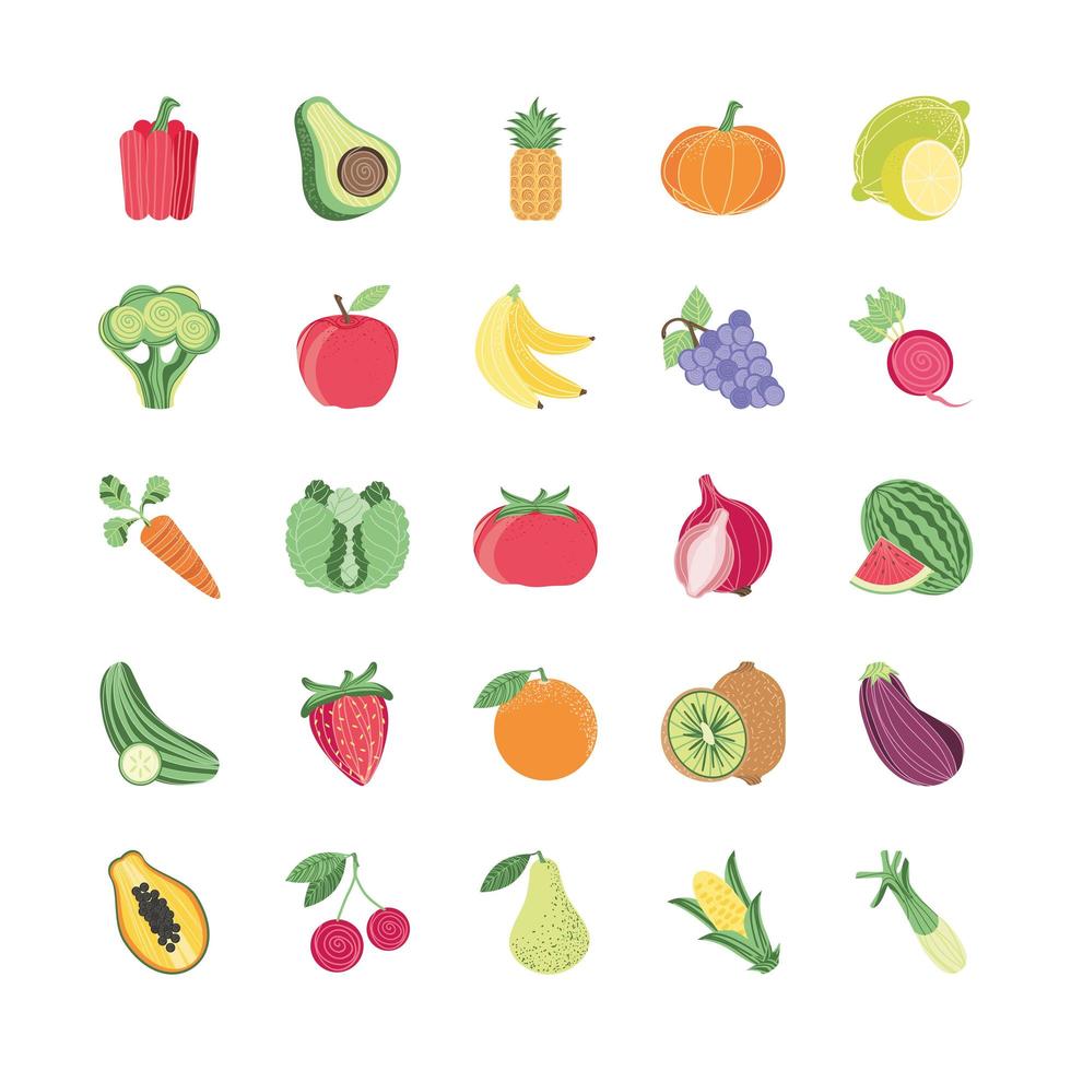 set fruits and vegetables vector