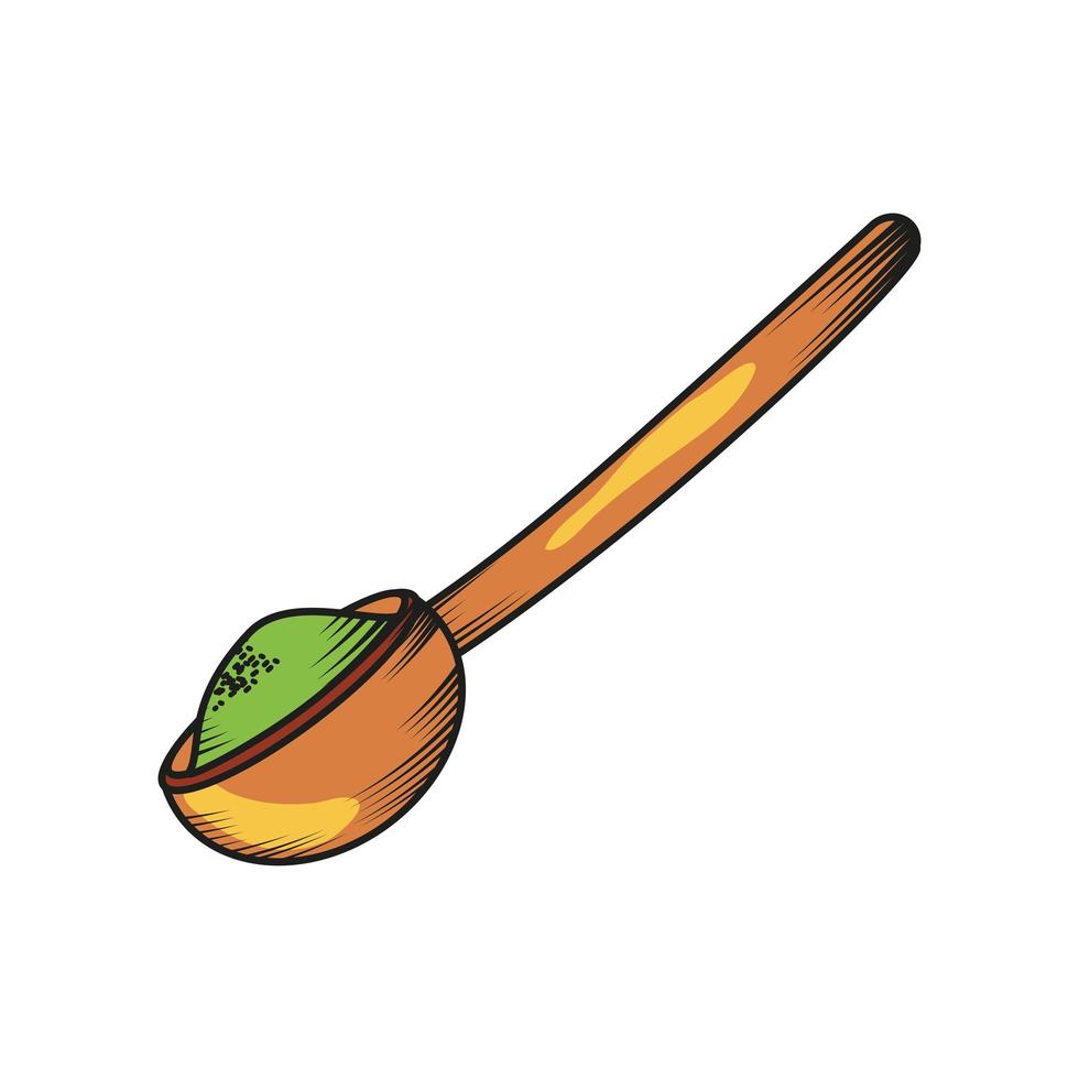 wooden spoon with matcha vector