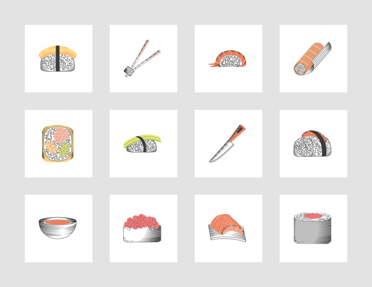 set japanese sushi vector