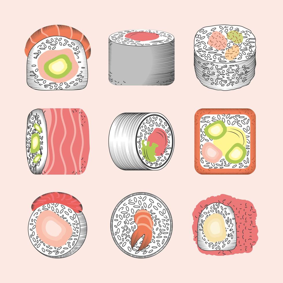 delicioso sushi set vector