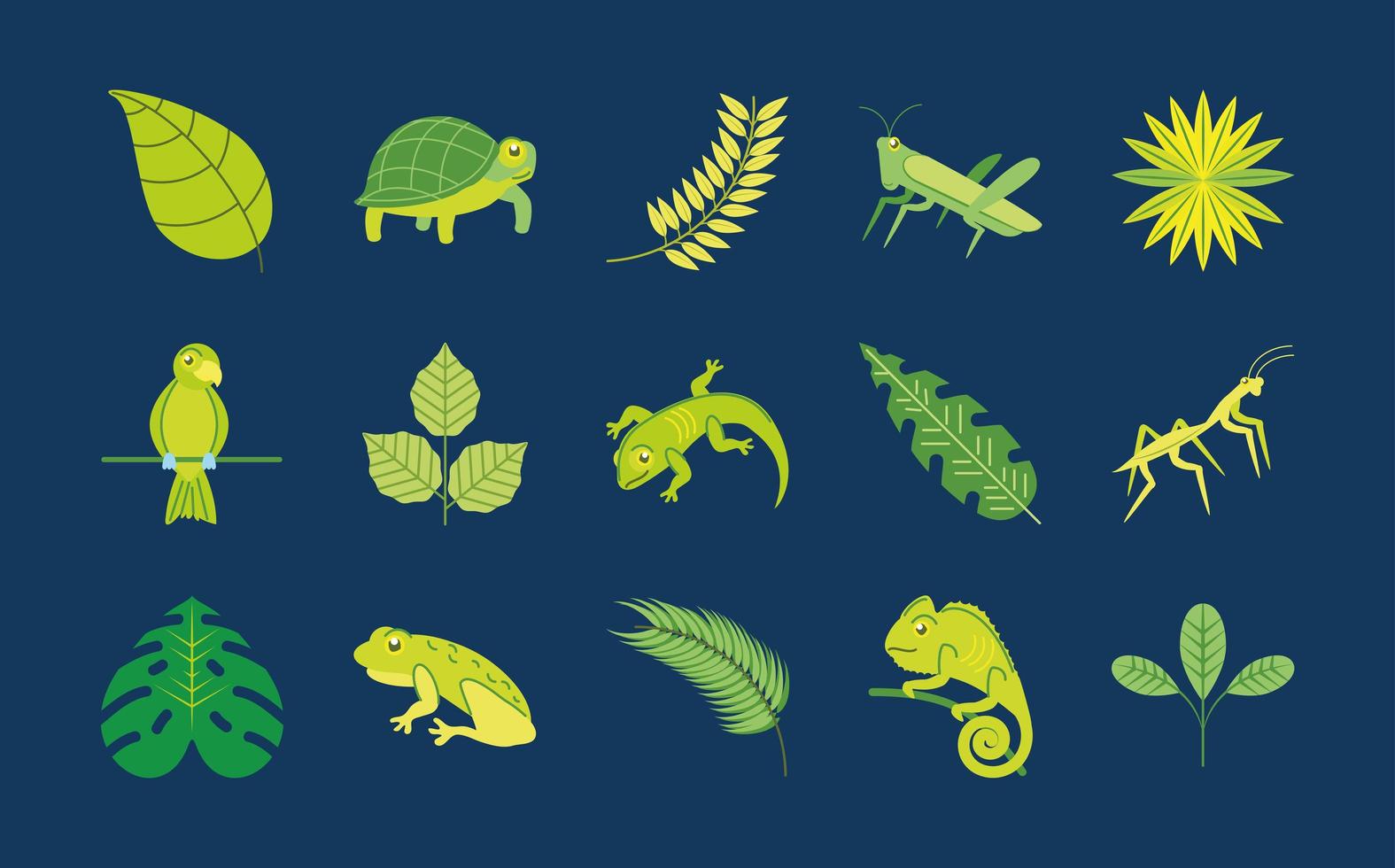 iconos animales verdes vector