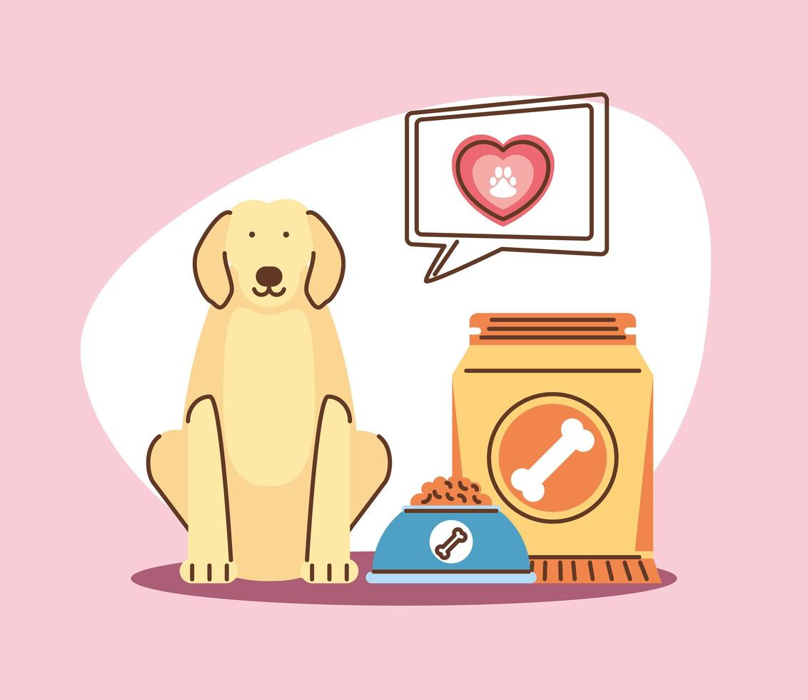 dog with food and bowl vector