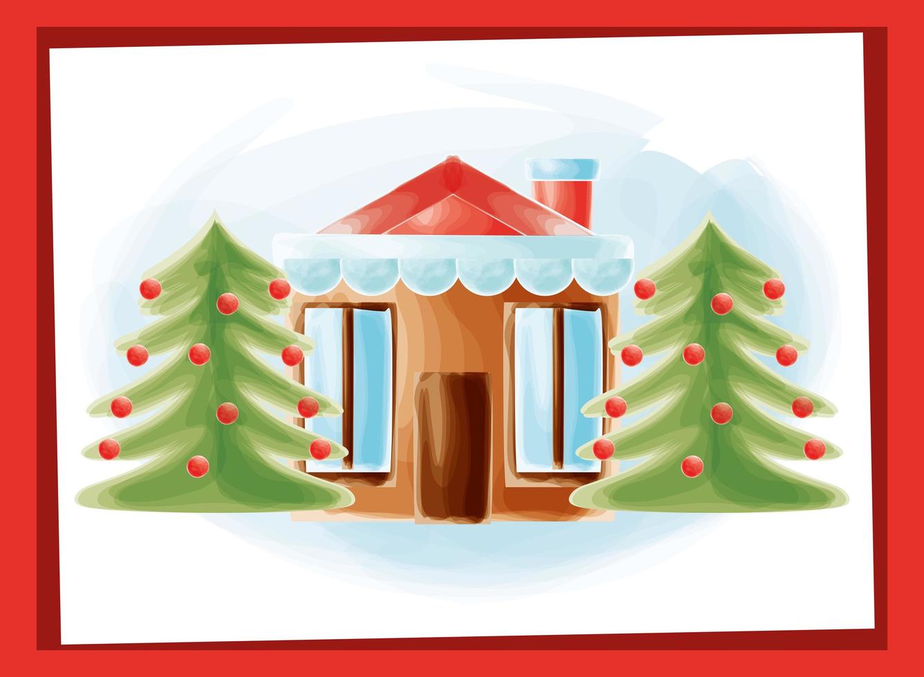 christmas house and trees vector