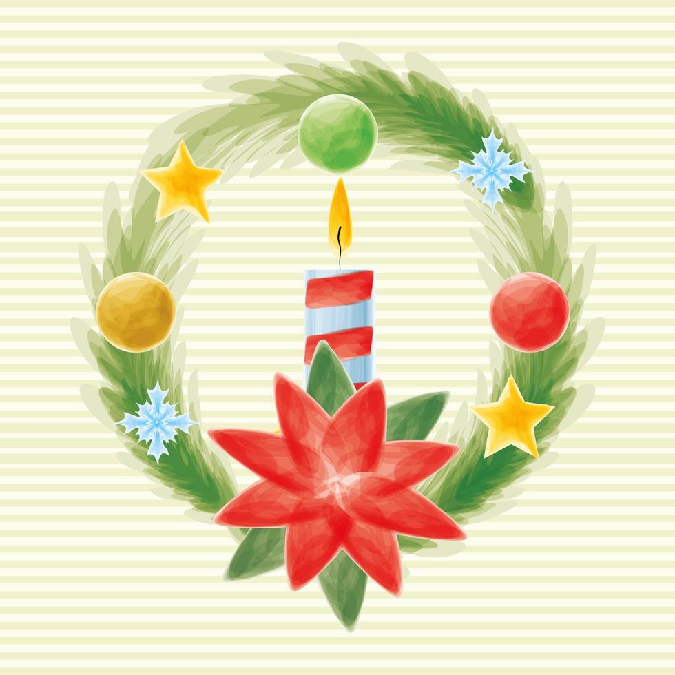 christmas wreath with candle vector