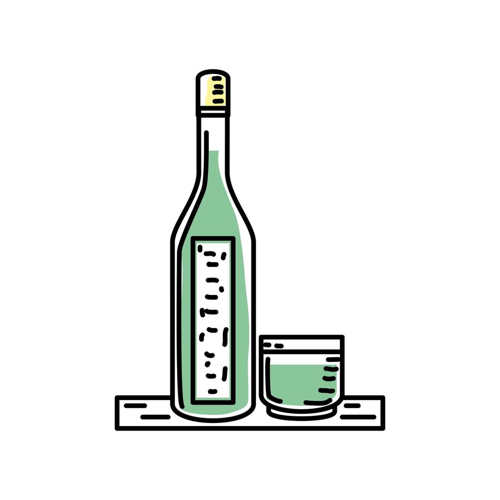 botella y taza de soju vector