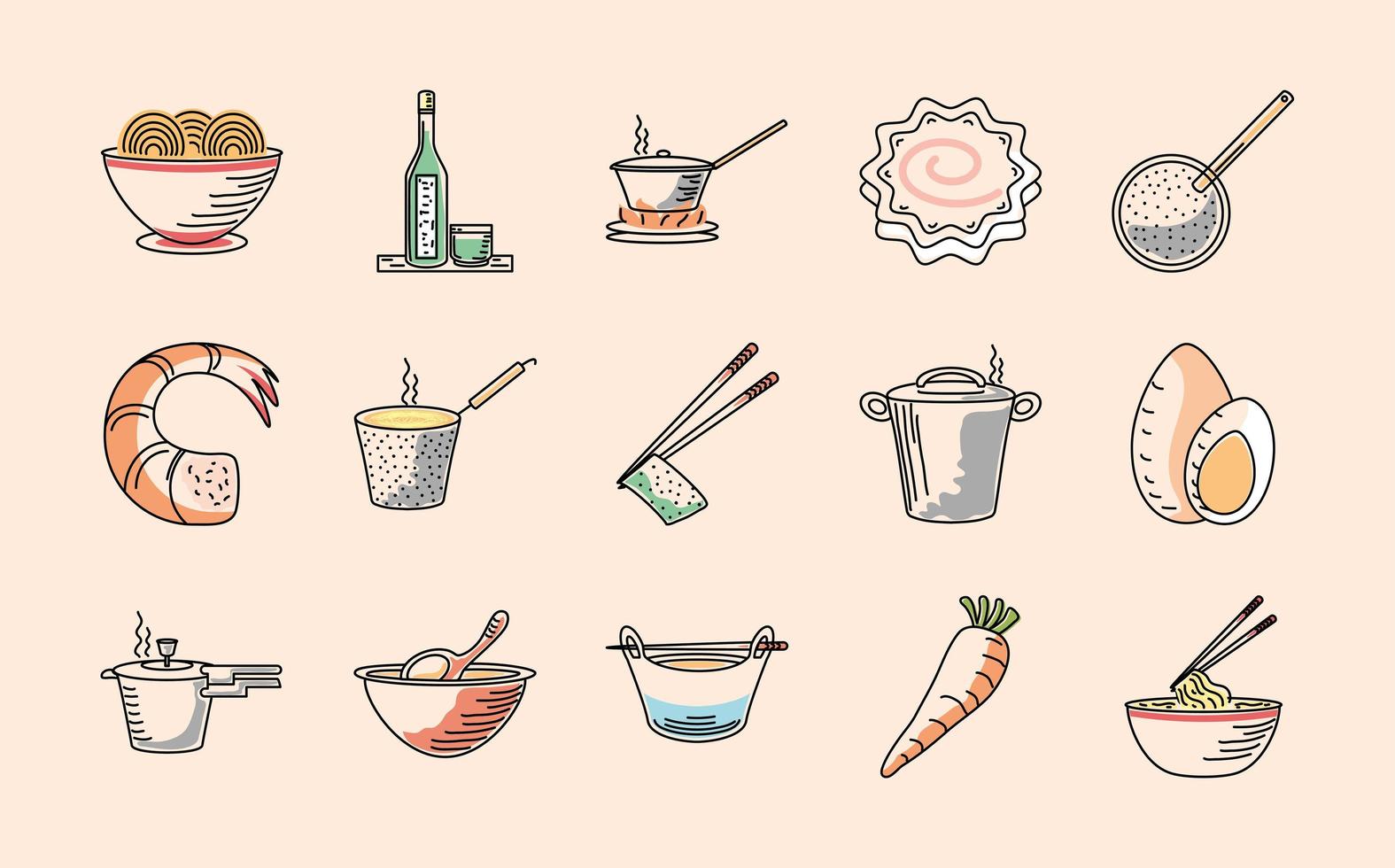 set of japanese food vector