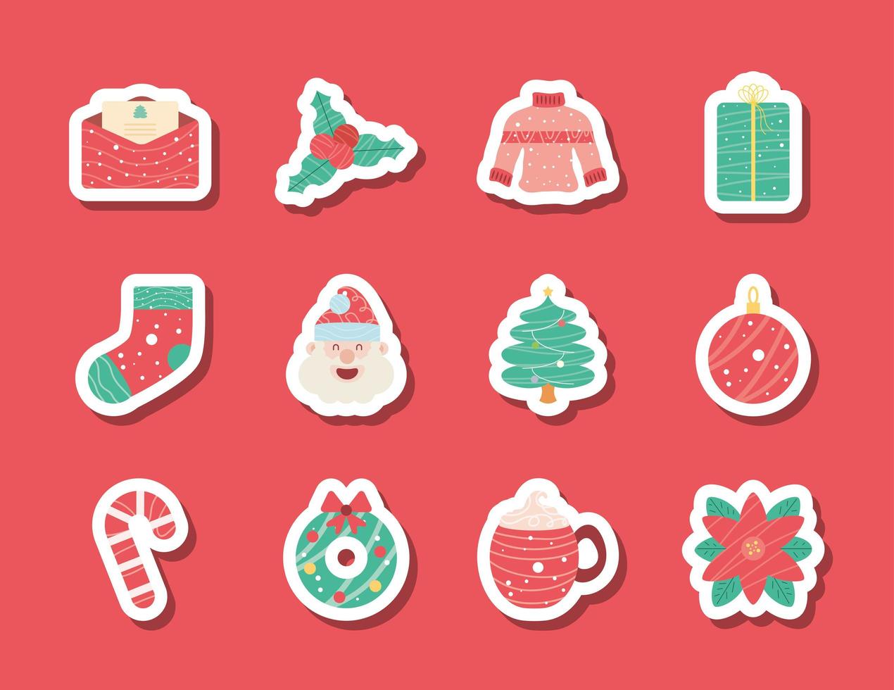 christmas stickers icons vector