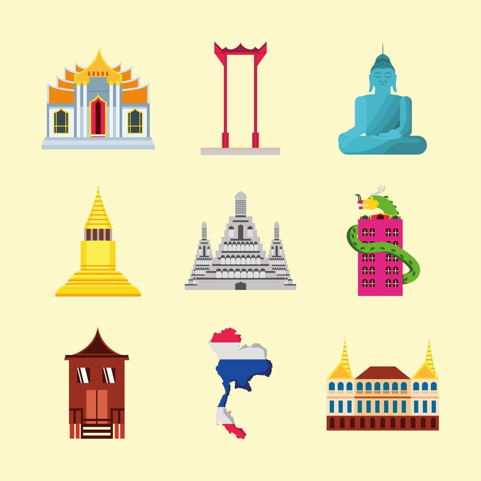 thailand icons set vector