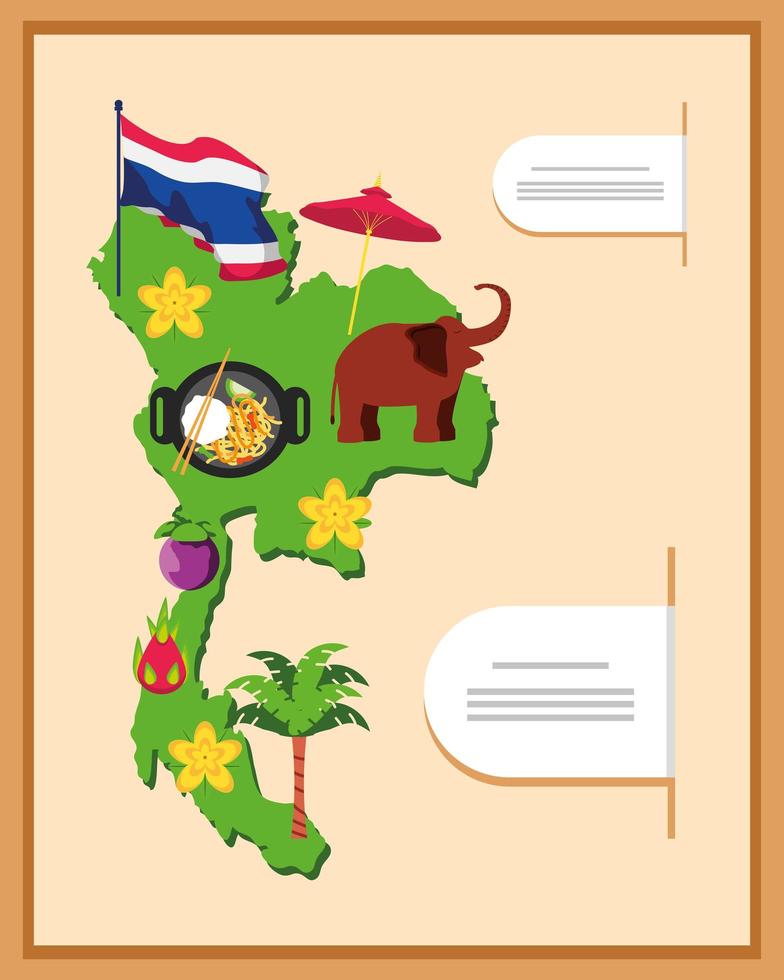 tailandia mapa e iconos vector