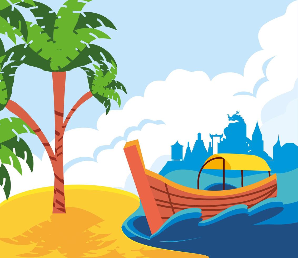 thailand boat in beach vector