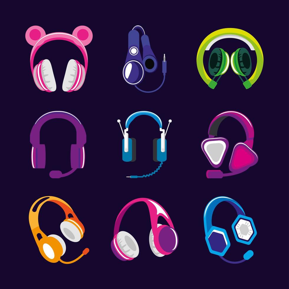 set of different headphones vector