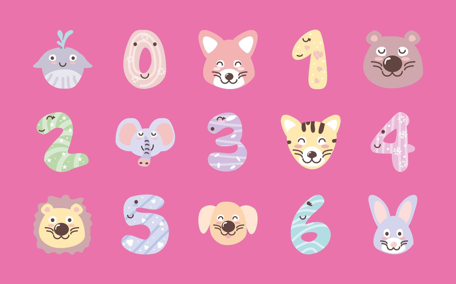 baby numbers and animals vector