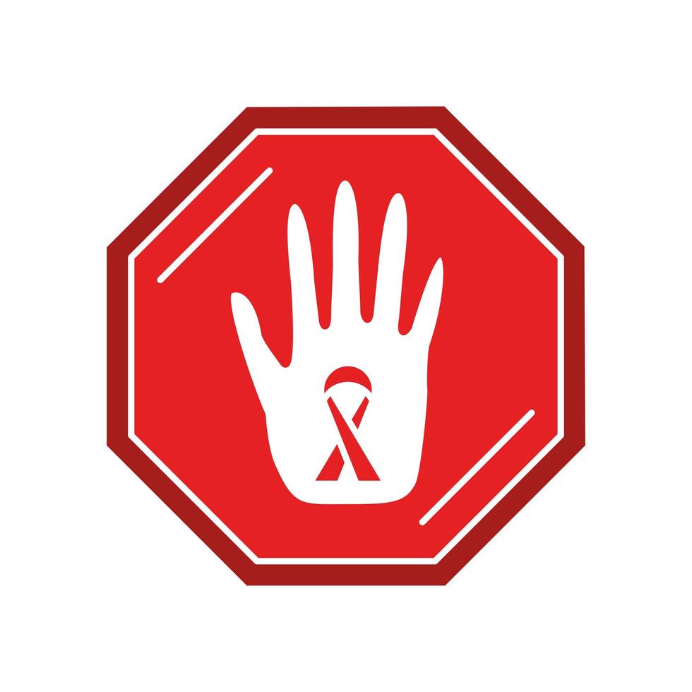 stop hand and red ribbon vector