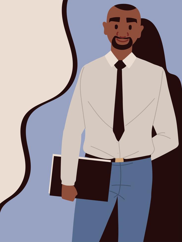 hombre de negocios negro con archivos vector