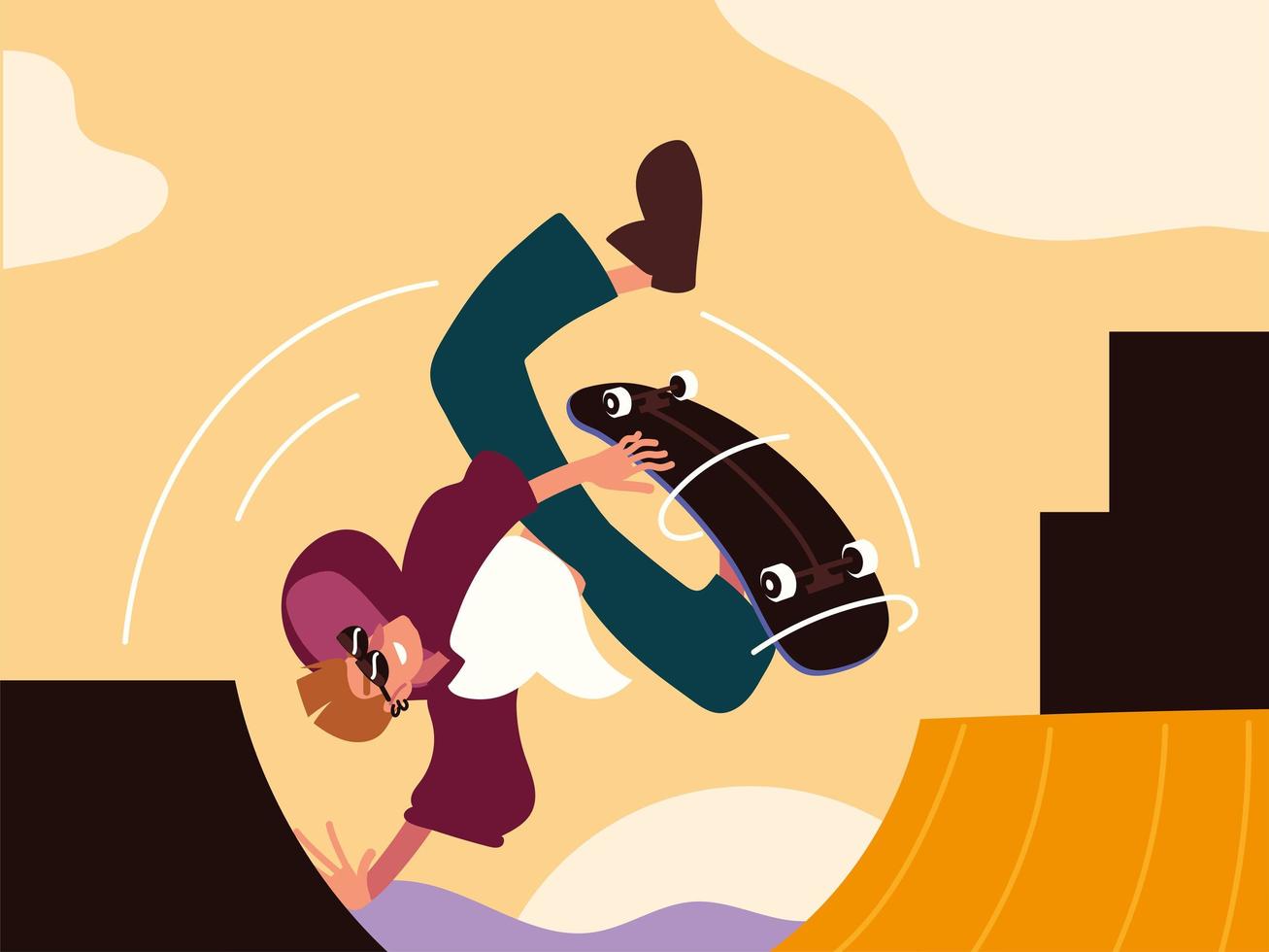 young on skateboard in street vector