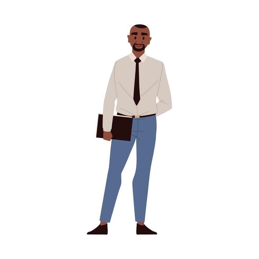 hombre de negocios negro con carpeta vector