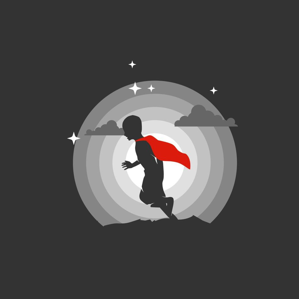 Running Boy with Red Robe looked back. Silhouette vector