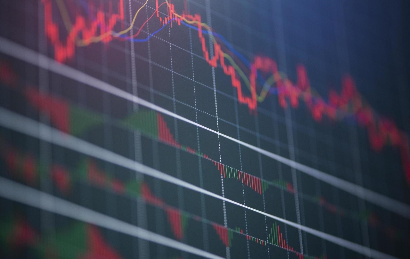 caída de valores mercado pérdida de cambio gráfico de comercio análisis indicador de inversión gráfico de negocios gráficos de fondo digital financiero crisis de acciones a la baja precio rojo en gráfico de tendencia a la baja caída foto