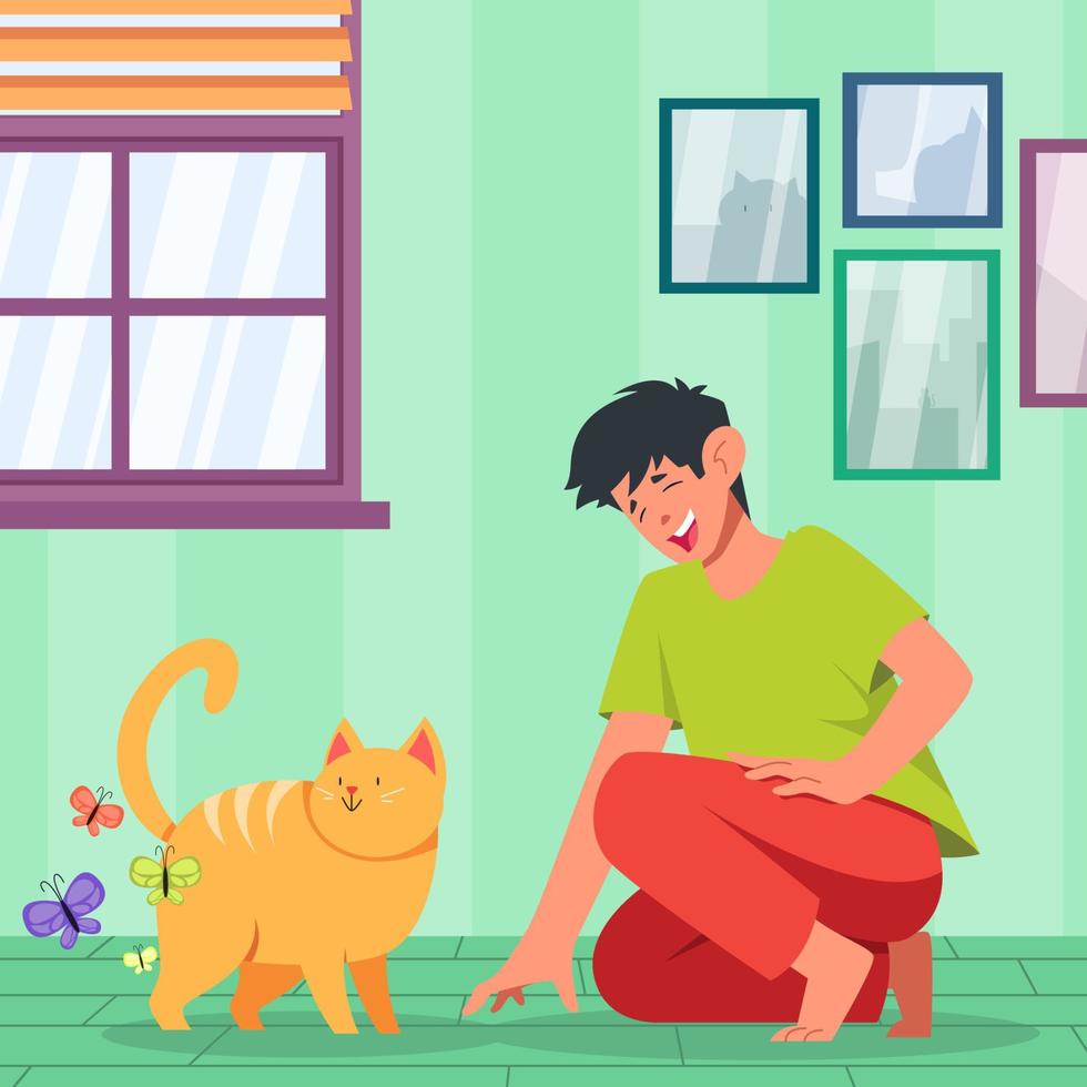 Man Playing with His Cat vector