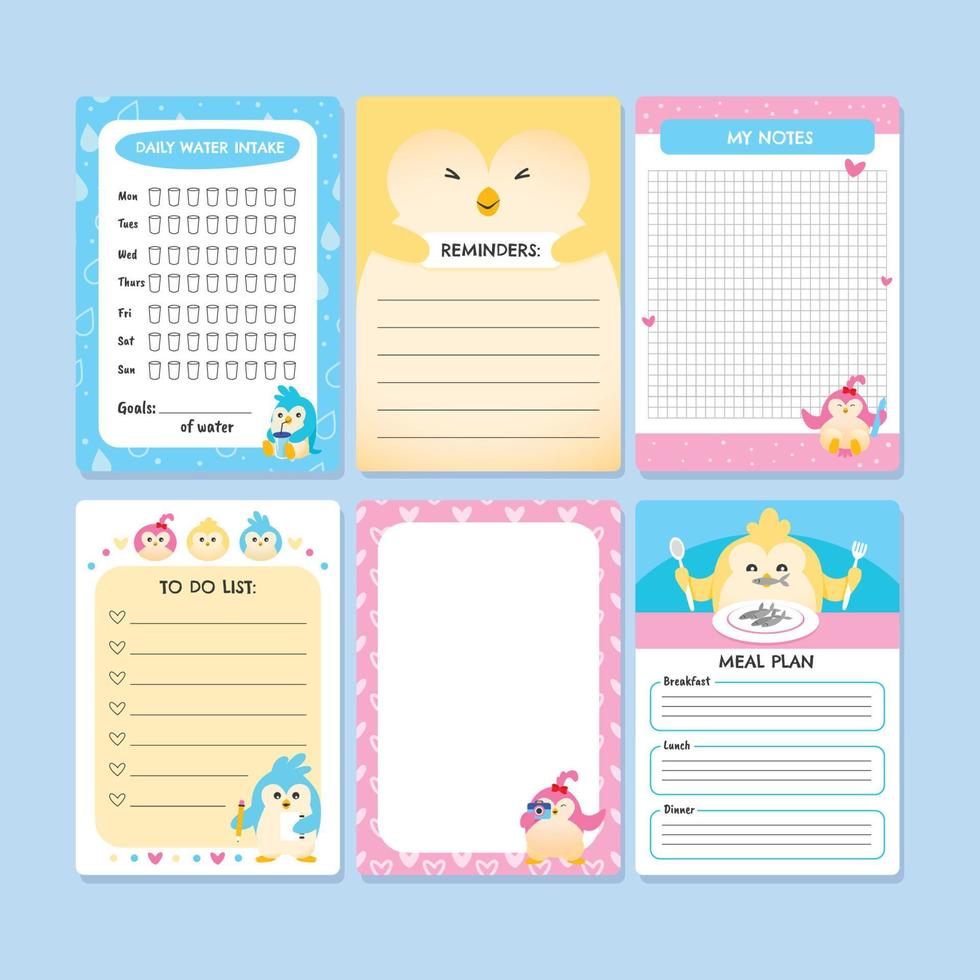 Cute Penguin Journal Template vector