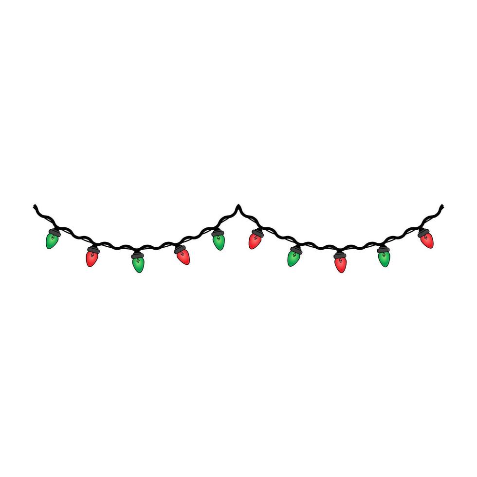 decoración de elementos navideños. Gráfico de vector de ilustración de luces de Navidad con rojo y verde