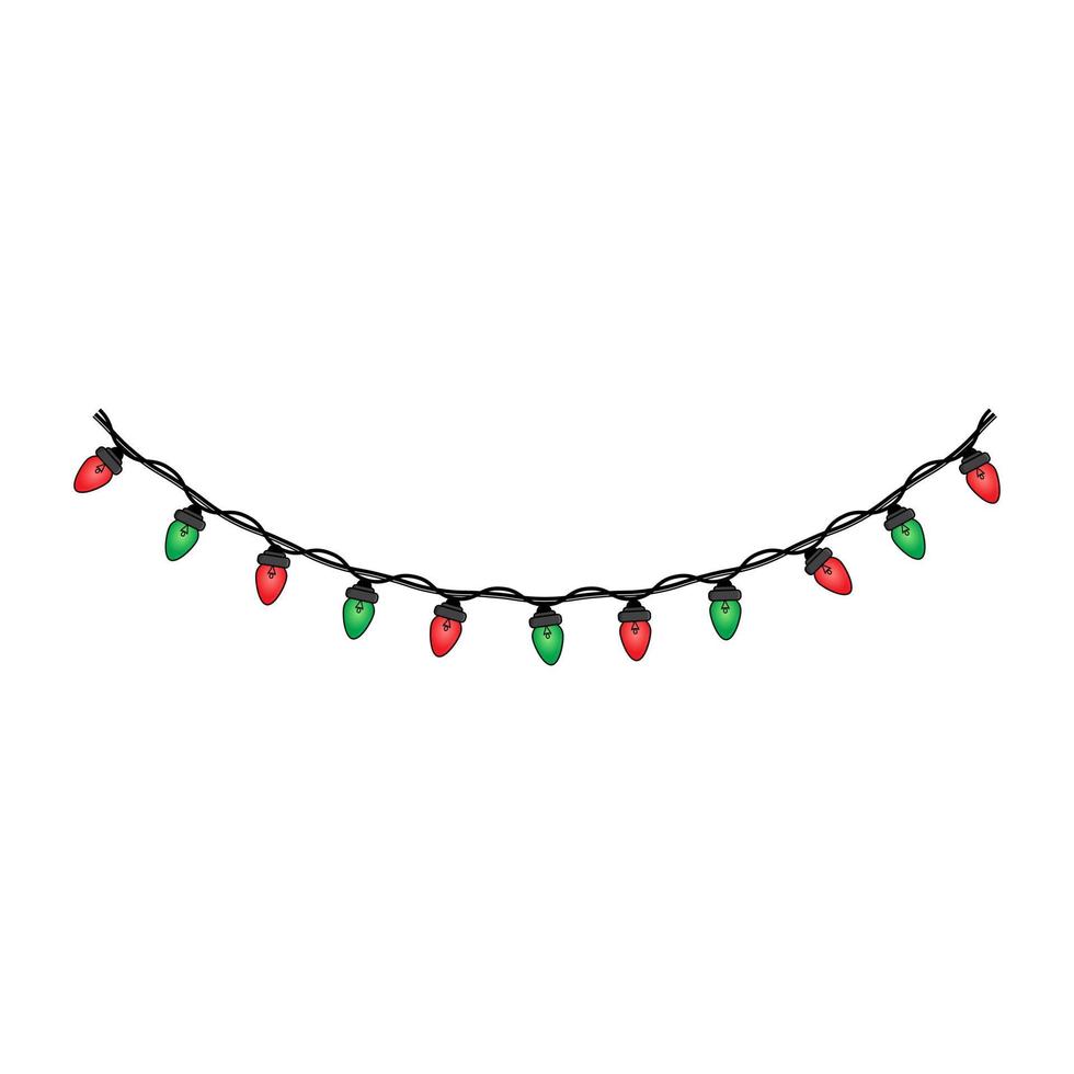 decoración de elementos navideños. Gráfico de vector de ilustración de luces de Navidad con rojo y verde