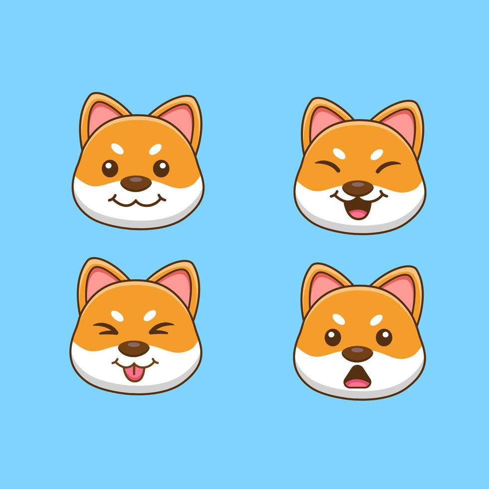 conjunto de cara de perro shiba inu. ilustración vectorial vector