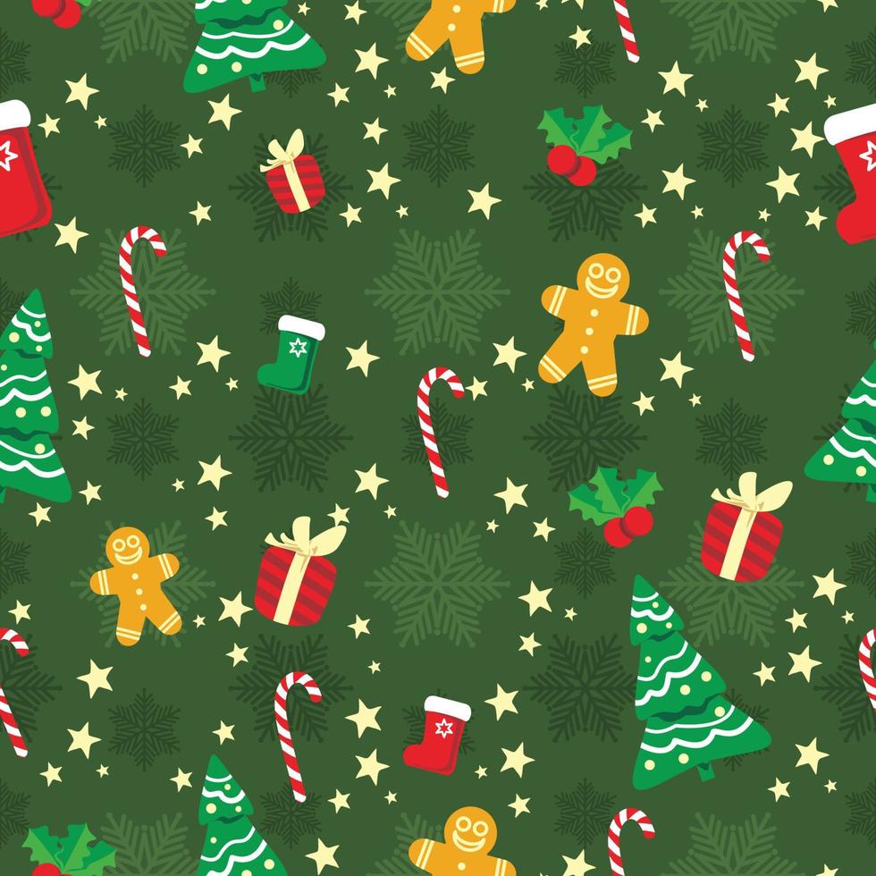 Green Christmas Elements Seamless Background vector