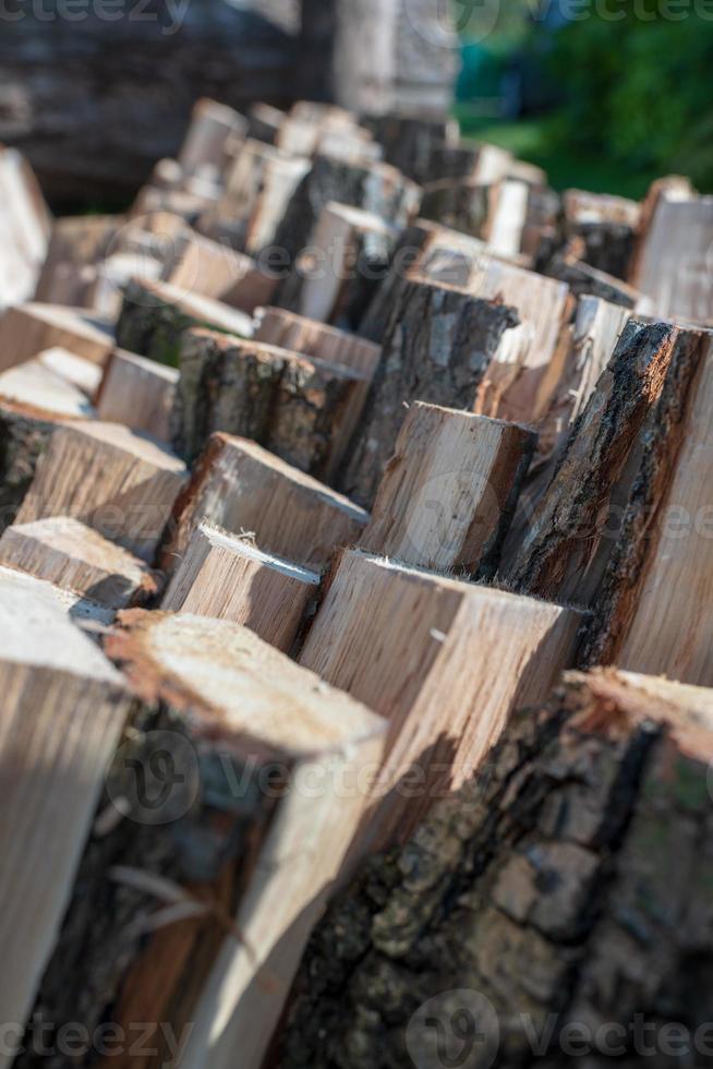 Fotografía sobre el tema de la gran pared de troncos de árboles de roble apilados foto