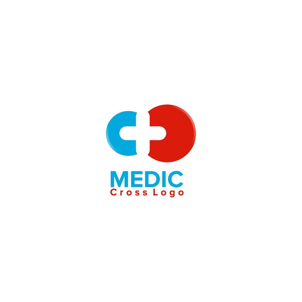 gráfico de vector de ilustración de logotipo cruzado con círculo rojo y azul. perfecto para usar con logotipo médico