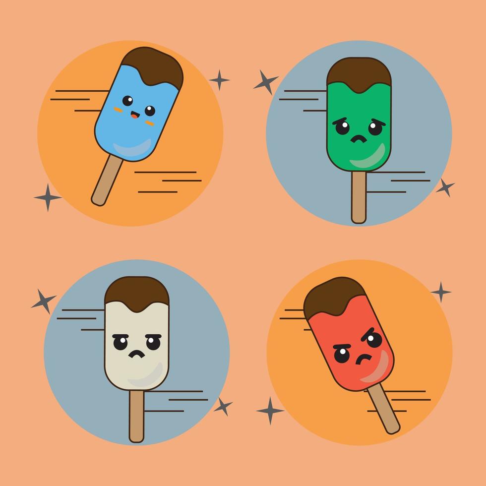 set cute ice cream ilustration shape character with many expressions vector
