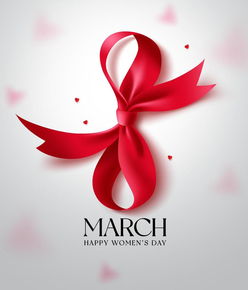 Happy women's day text vector background. March 8 in red ribbon elements decoration for international women's day greeting card design. Vector illustration.