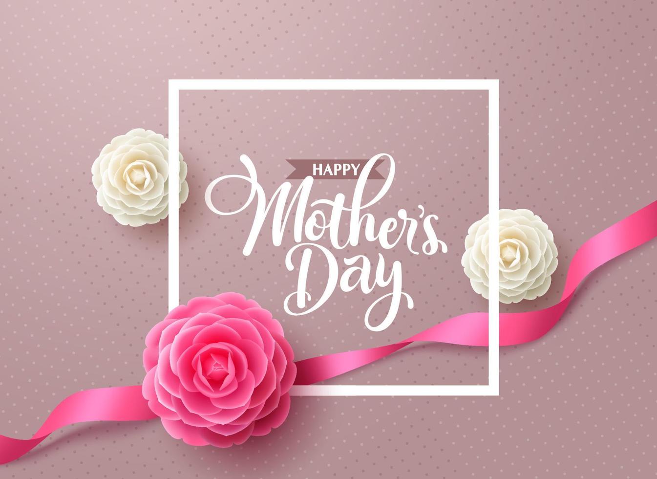 Mother's day vector background design. Happy mother's day greeting text with camellia flower in elegant pattern for international mom's day card decoration. Vector Illustration.