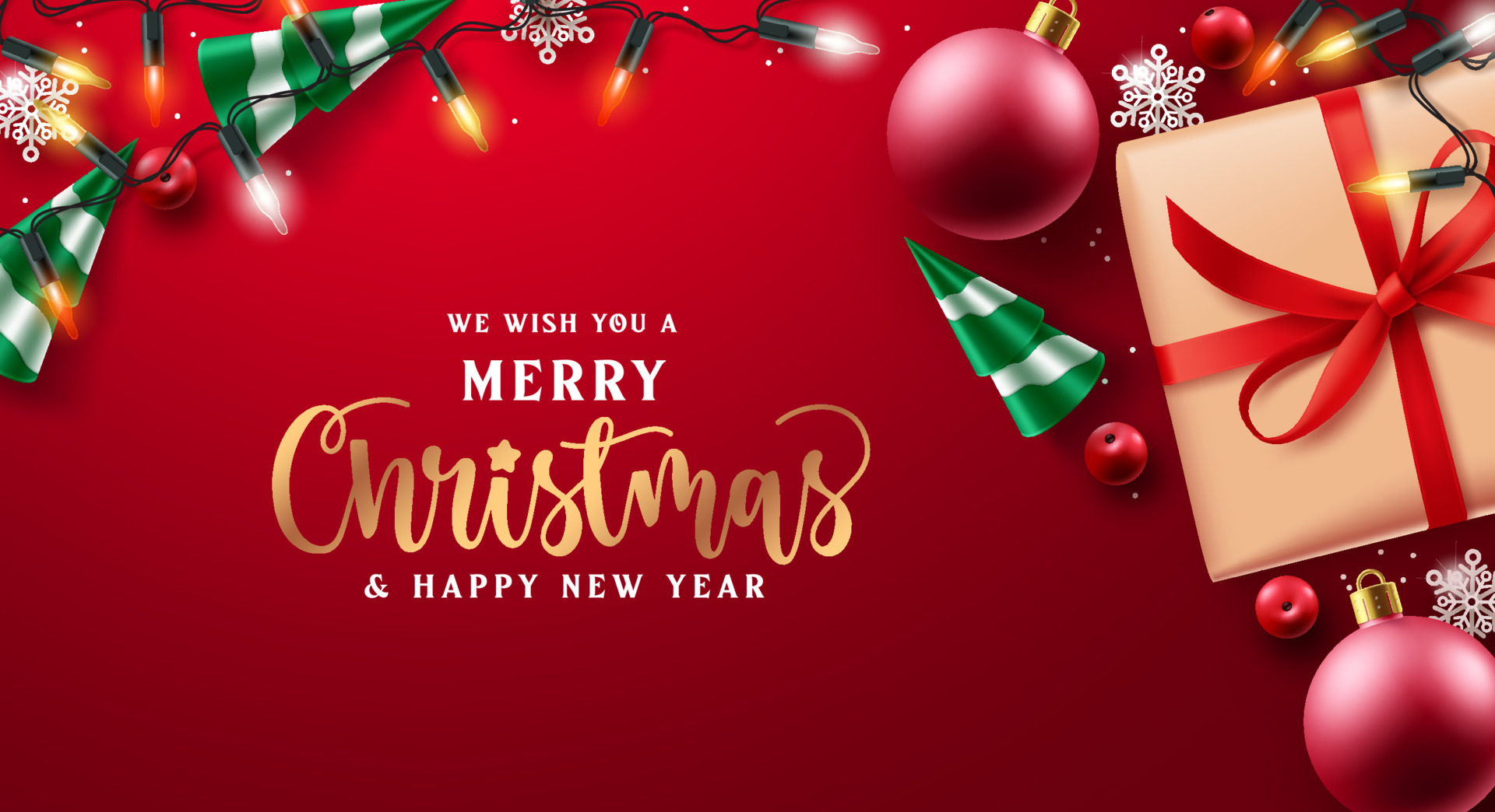 Merry christmas vector background design. Christmas greeting text with gift  present, balls, and xmas lights element for holiday season card decoration.  Vector illustration. 4804545 Vector Art at Vecteezy