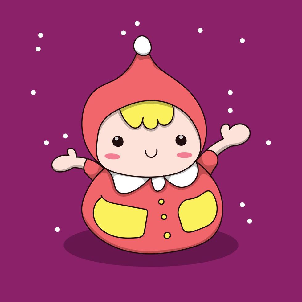 Ilustración vectorial de linda niña navideña jugando bajo la lluvia de nieve vector