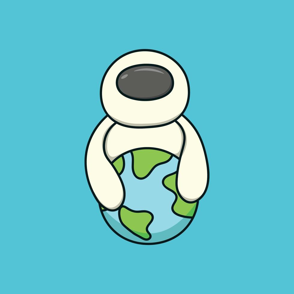 Astronaut huge the earth icon illustration. Science technology vector illustration.