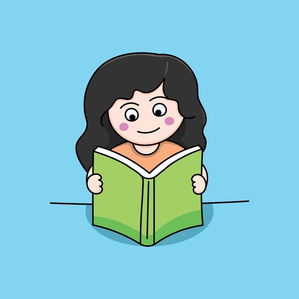 cute character illustration is reading book vector