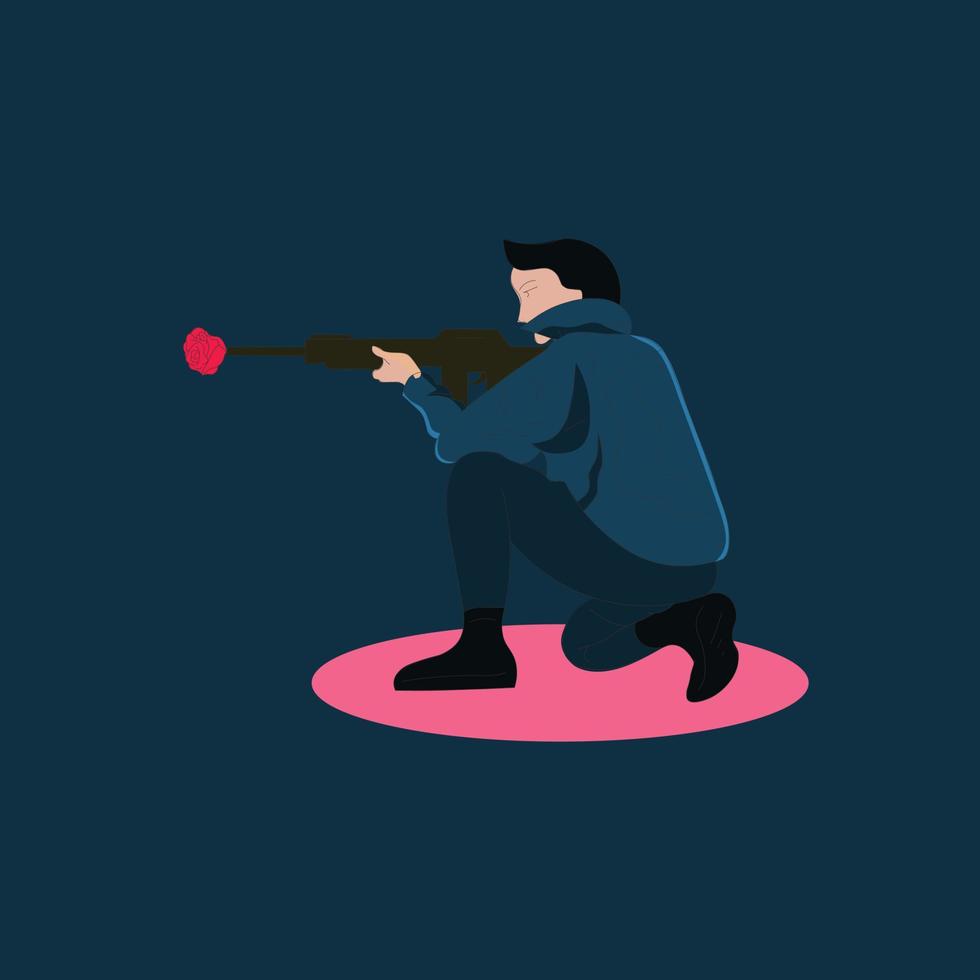 Ilustración vectorial de francotirador con flor en pistola vector