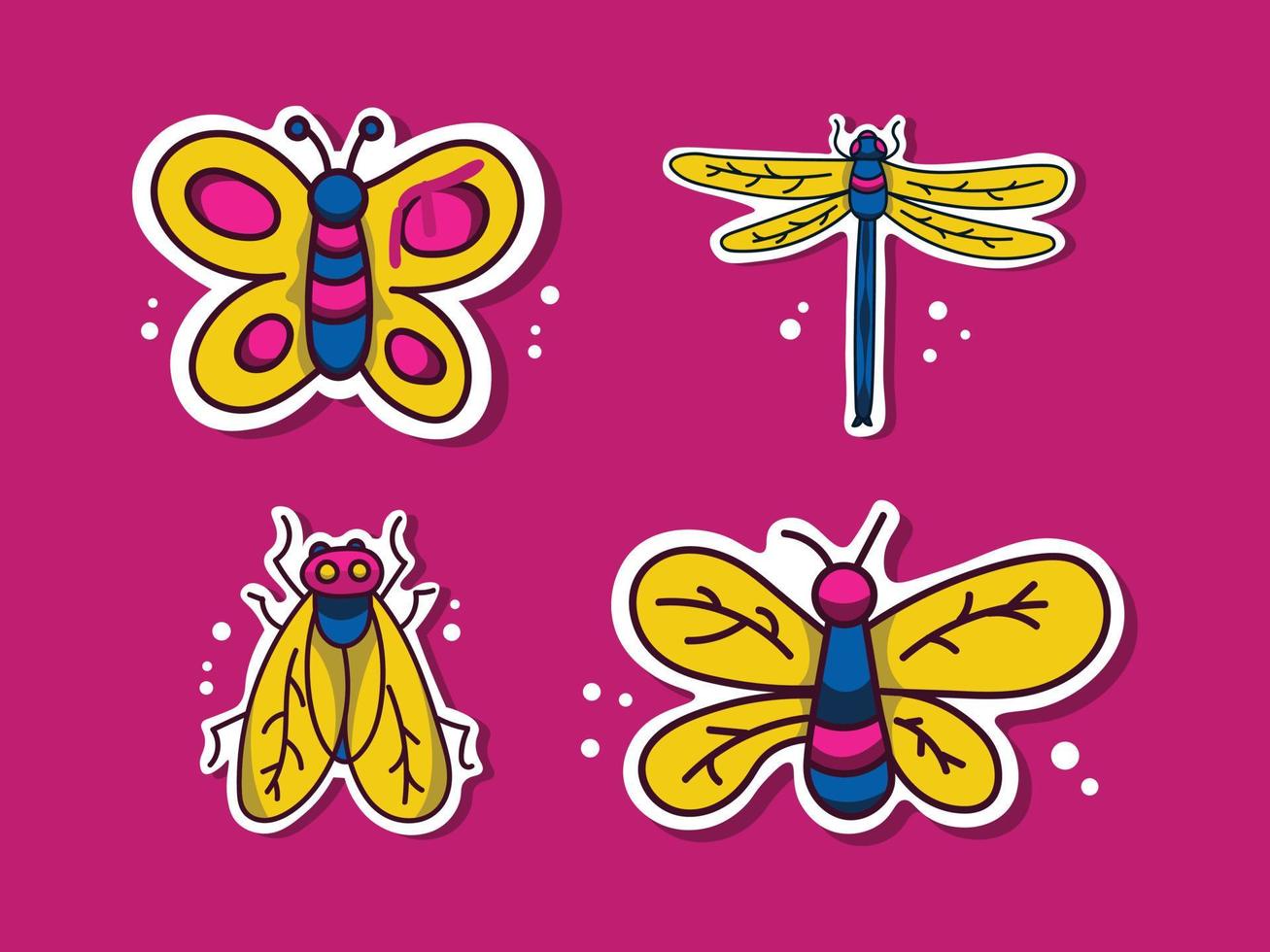 bundle set sticker of insect illustration vector